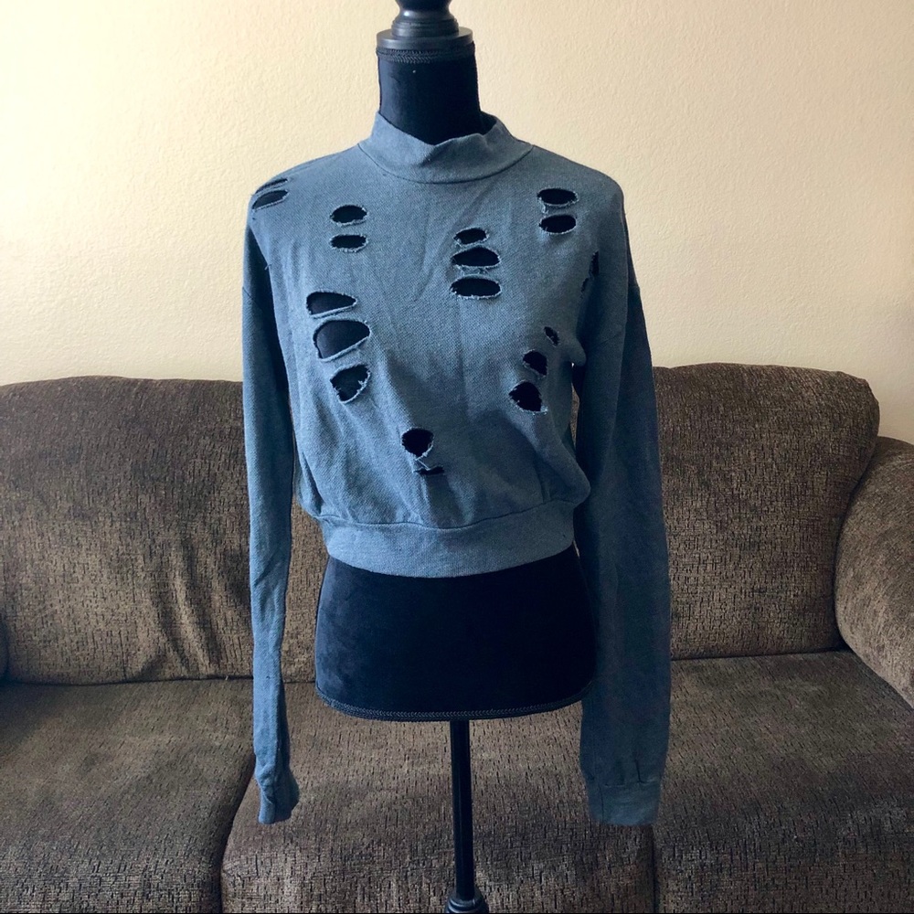 ❗️Last One❗️Charcoal Distressed Sweatshirt NWOT - Picture 6 of 8